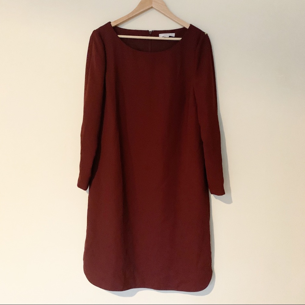 Banana Republic Maroon/Rust Red Long-sleeve Dress